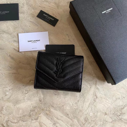 Saint Laurent Women’s Cassandre Matelasse Small Envelope Wallet in Grain De Poudre Embossed