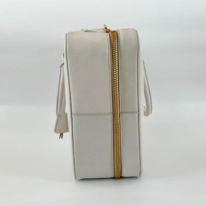 Prada Beige Leather Weekender Top Handle Bag