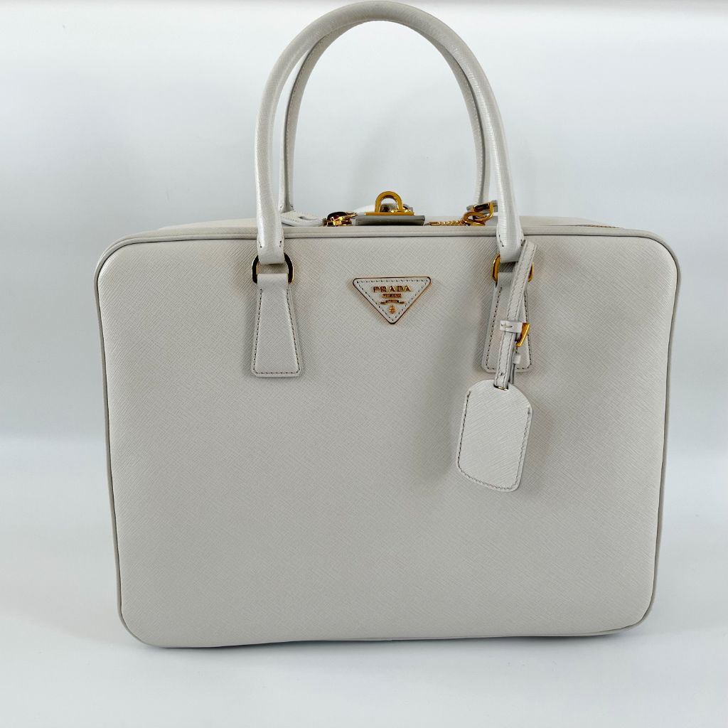 Prada Beige Leather Weekender Top Handle Bag