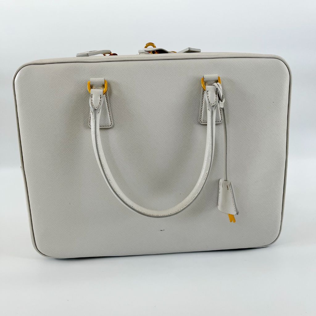 Prada Beige Leather Weekender Top Handle Bag