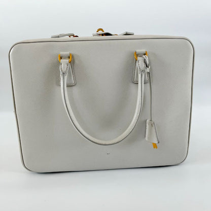 Prada Beige Leather Weekender Top Handle Bag