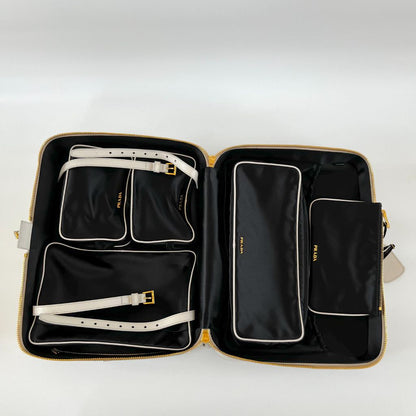 Prada Beige Leather Weekender Top Handle Bag