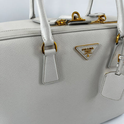 Prada Beige Leather Weekender Top Handle Bag