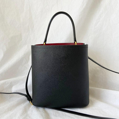 Prada Black Saffiano Leather Panier Top Handle Bag