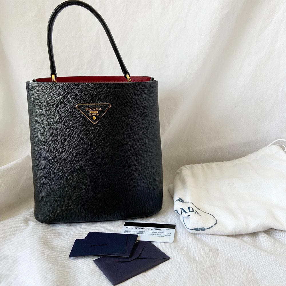 Prada Black Saffiano Leather Panier Top Handle Bag