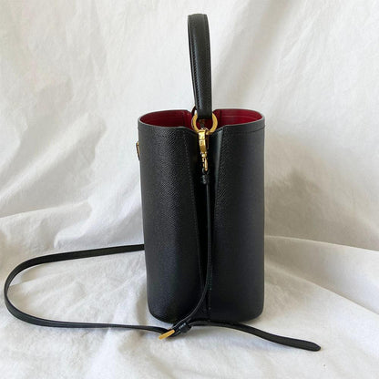 Prada Black Saffiano Leather Panier Top Handle Bag