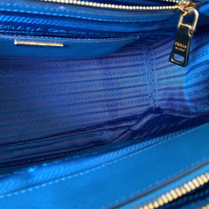 Prada Blue Bicolor Saffiano Lux Leather Medium Galleria Double Zip Tote