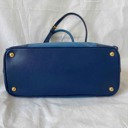 Prada Blue Bicolor Saffiano Lux Leather Medium Galleria Double Zip Tote