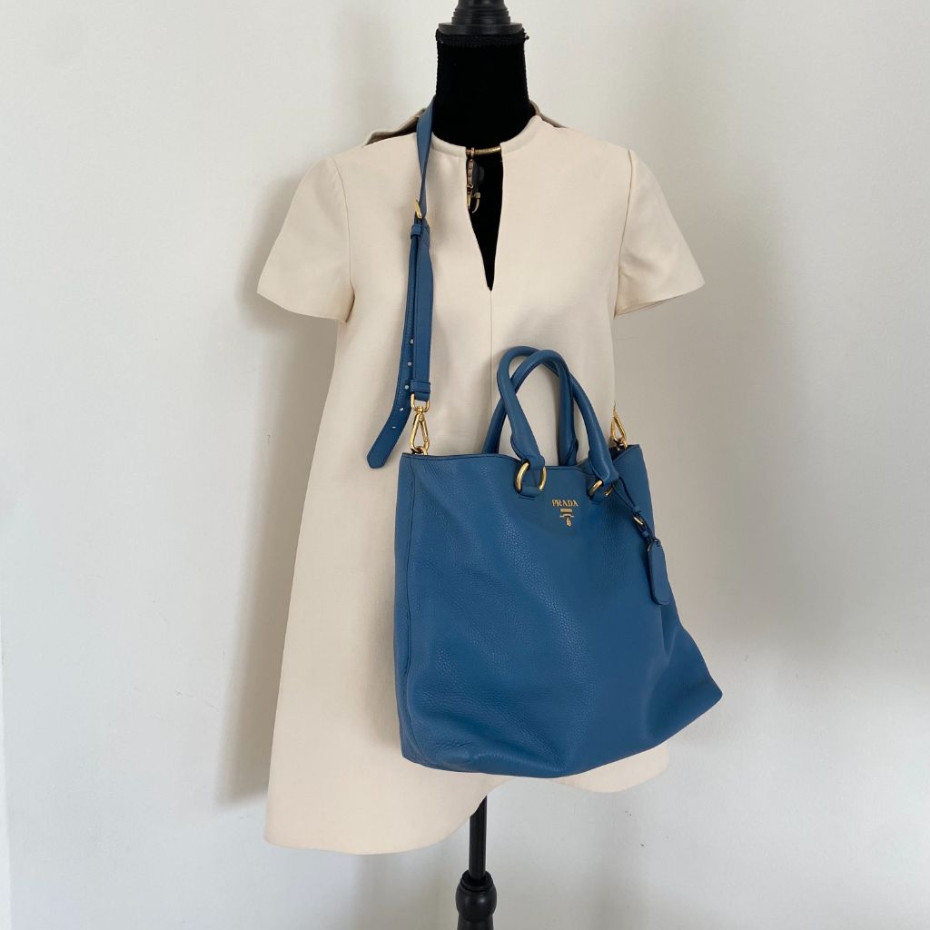 Prada Blue Leather Tote Bag