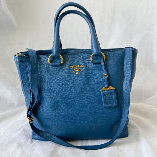 Prada Blue Leather Tote Bag