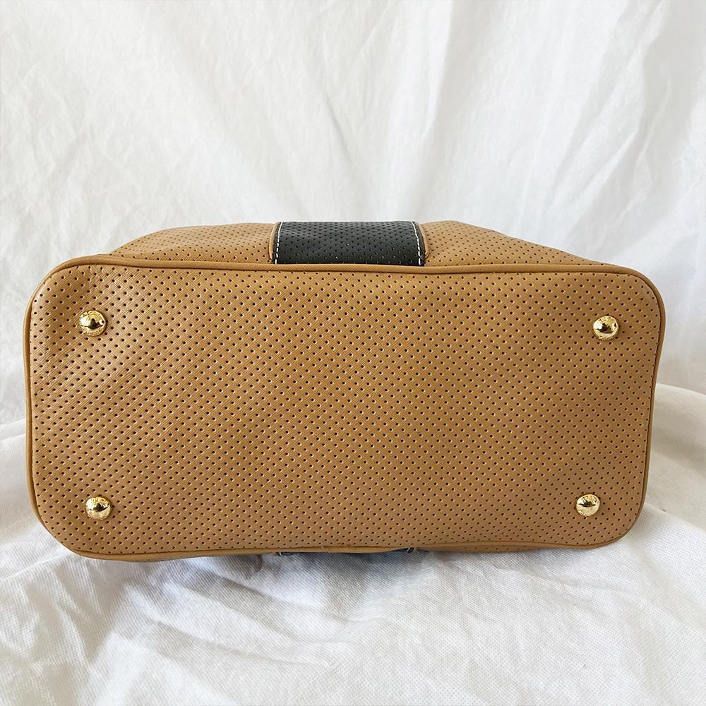 Prada Brown and Black Leather Perforated Saffiano Bag