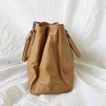 Prada Brown and Black Leather Perforated Saffiano Bag