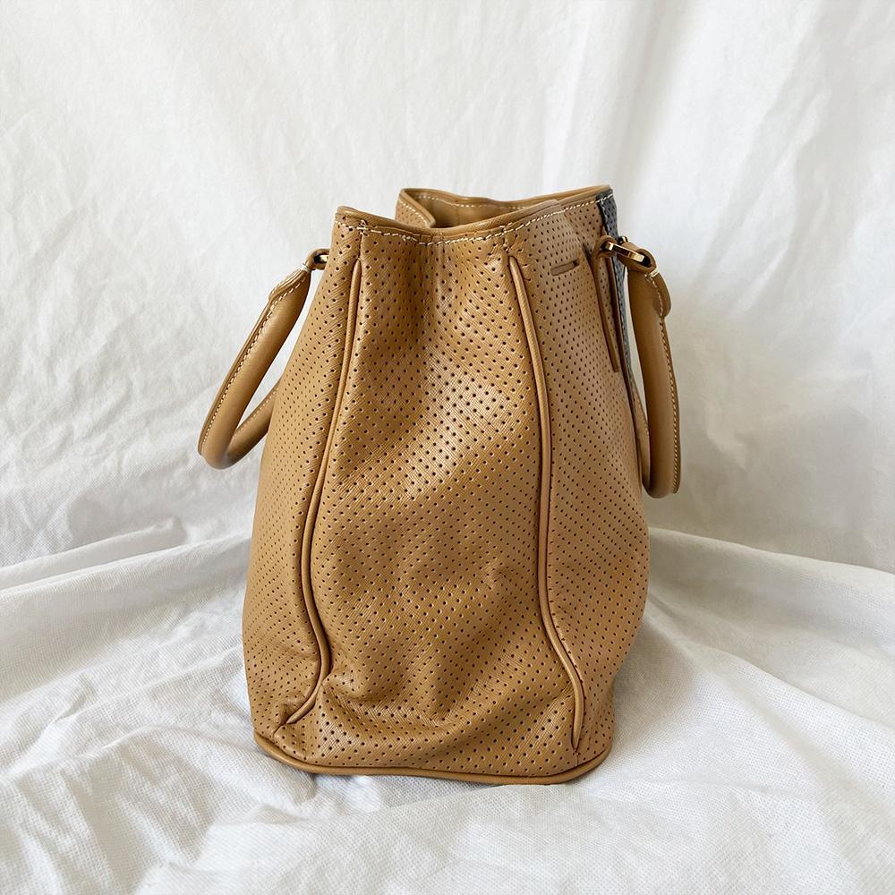 Prada Brown and Black Leather Perforated Saffiano Bag
