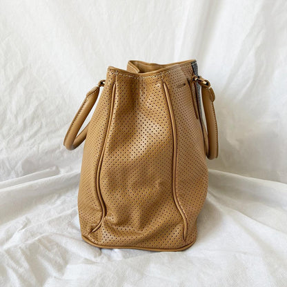 Prada Brown and Black Leather Perforated Saffiano Bag