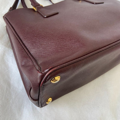 Prada Burgundy Saffiano Lux Leather Galleria Small Tote