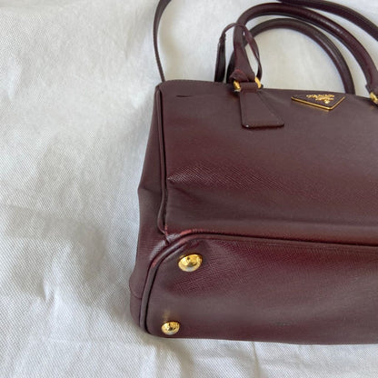 Prada Burgundy Saffiano Lux Leather Galleria Small Tote