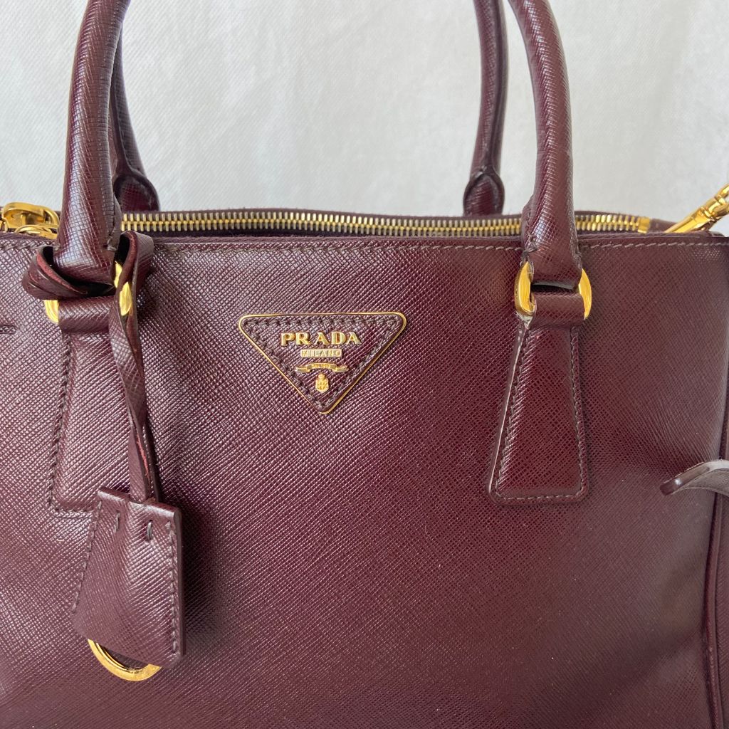 Prada Burgundy Saffiano Lux Leather Galleria Small Tote