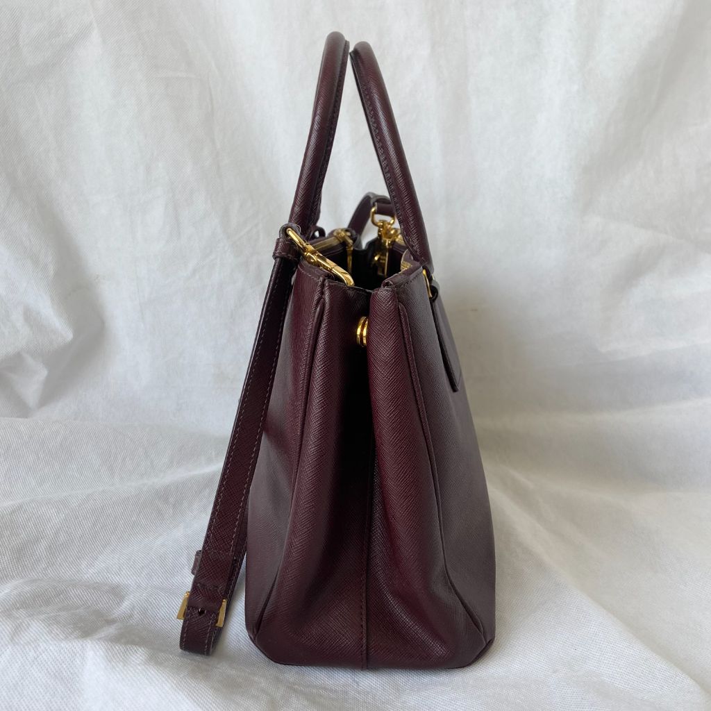 Prada Burgundy Saffiano Lux Leather Galleria Small Tote
