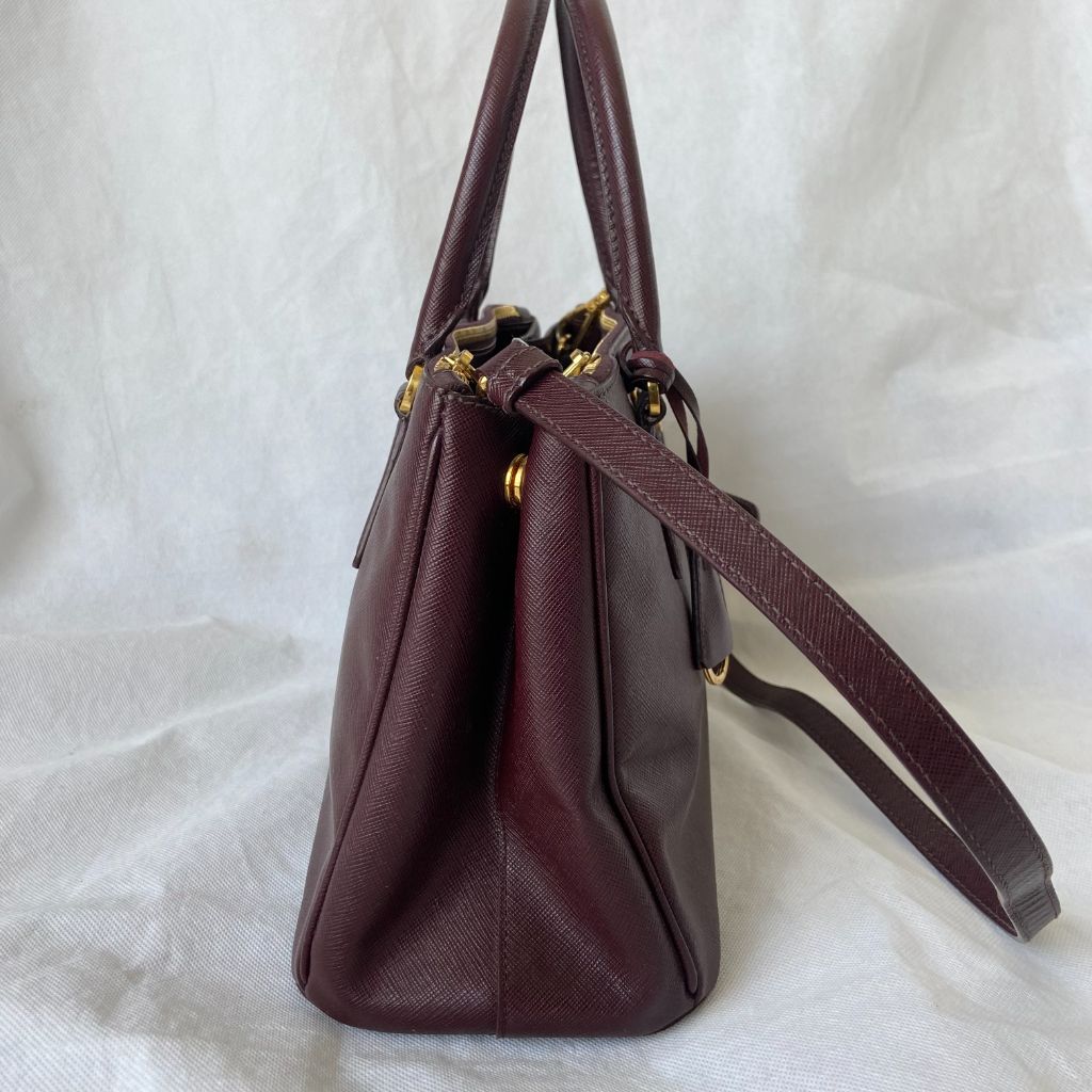 Prada Burgundy Saffiano Lux Leather Galleria Small Tote