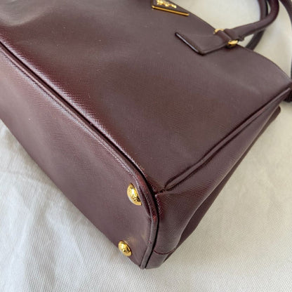 Prada Burgundy Saffiano Lux Leather Galleria Small Tote