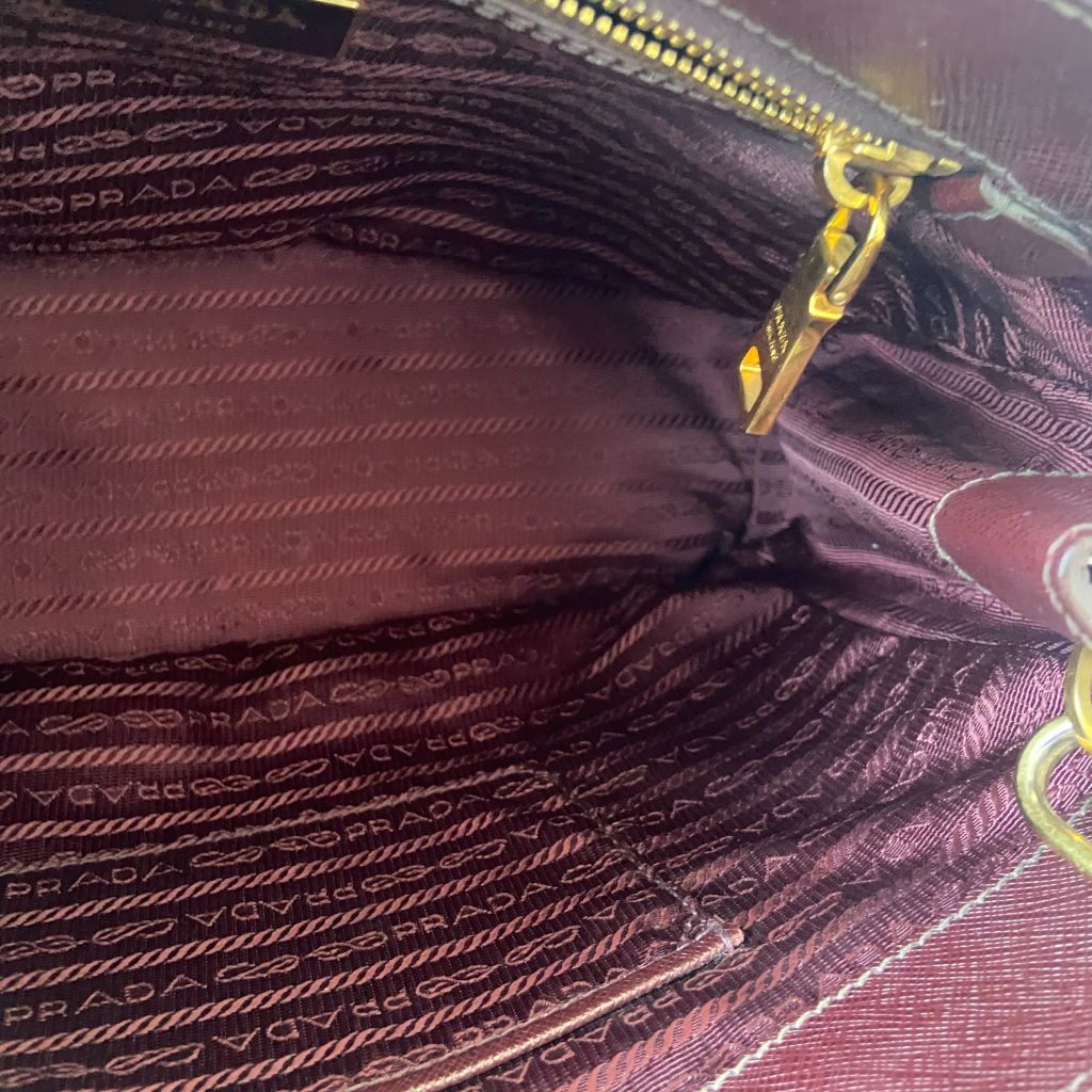 Prada Burgundy Saffiano Lux Leather Galleria Small Tote