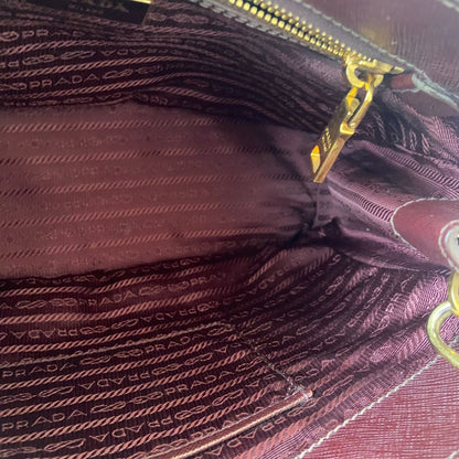 Prada Burgundy Saffiano Lux Leather Galleria Small Tote