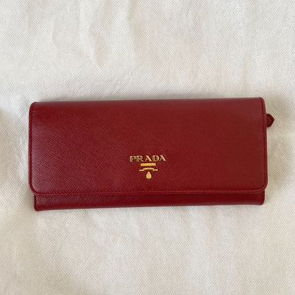 Prada burgundy Vitello Leather Flap Continental Wallet