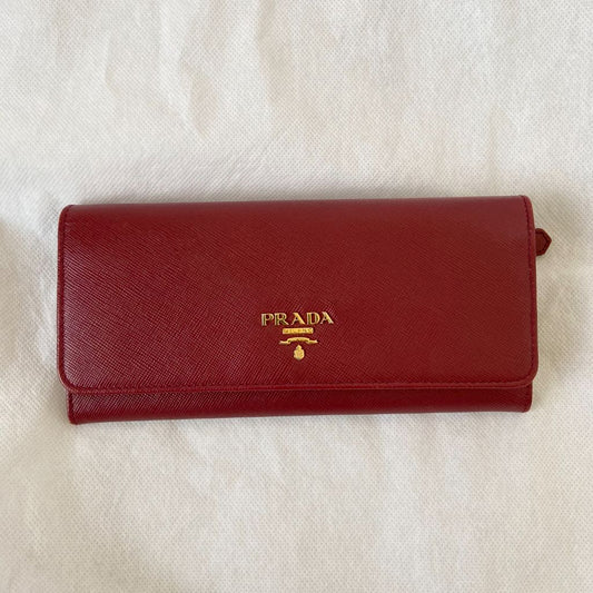 Prada burgundy Vitello Leather Flap Continental Wallet
