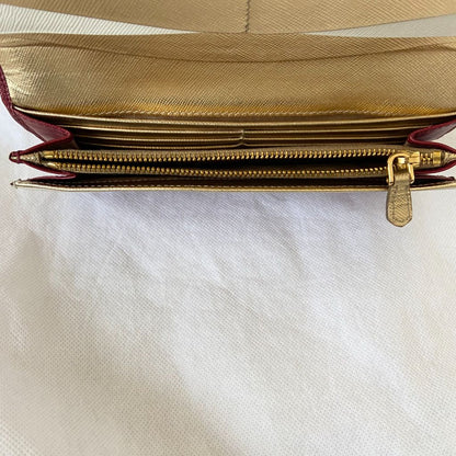 Prada burgundy Vitello Leather Flap Continental Wallet