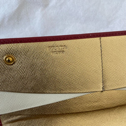 Prada burgundy Vitello Leather Flap Continental Wallet