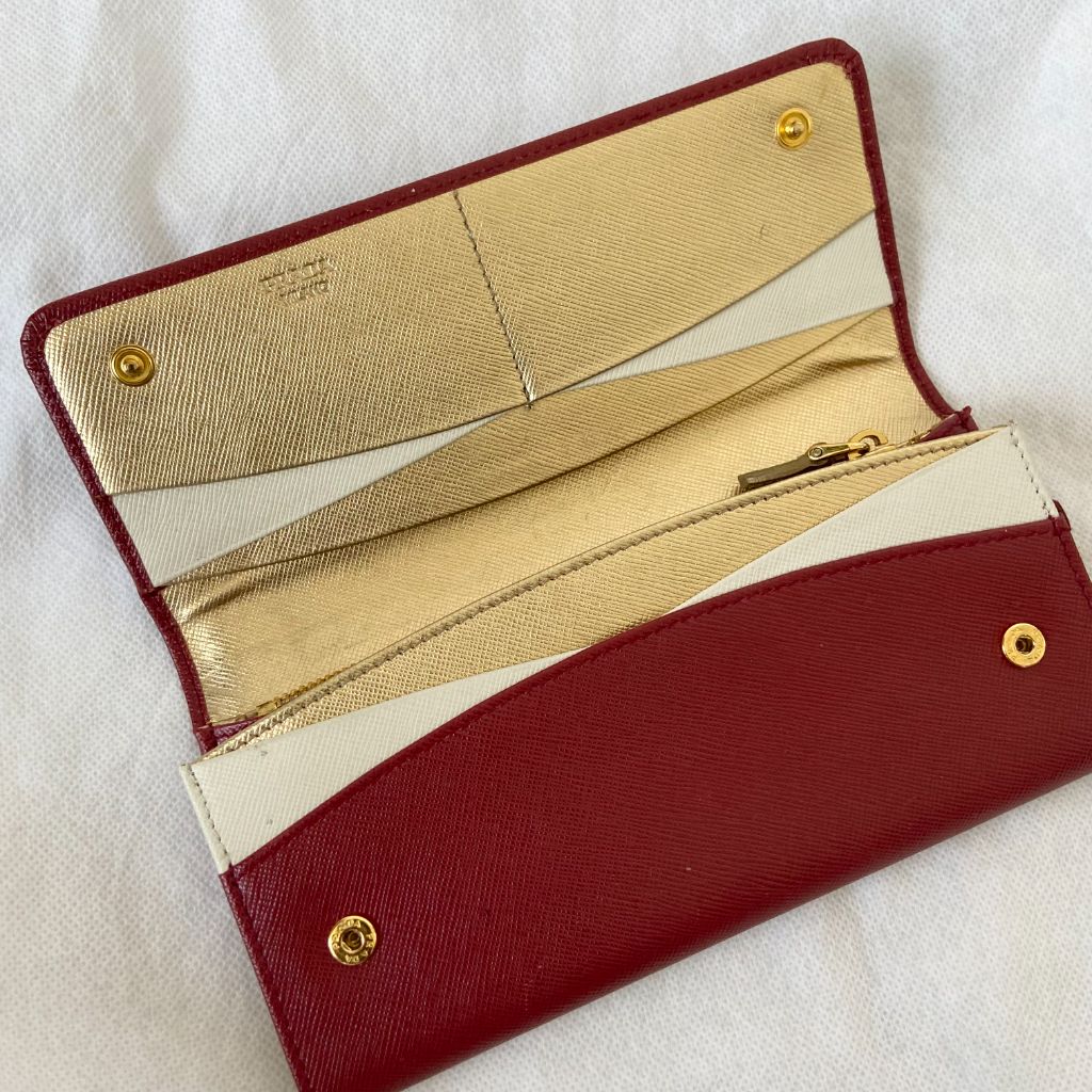 Prada burgundy Vitello Leather Flap Continental Wallet