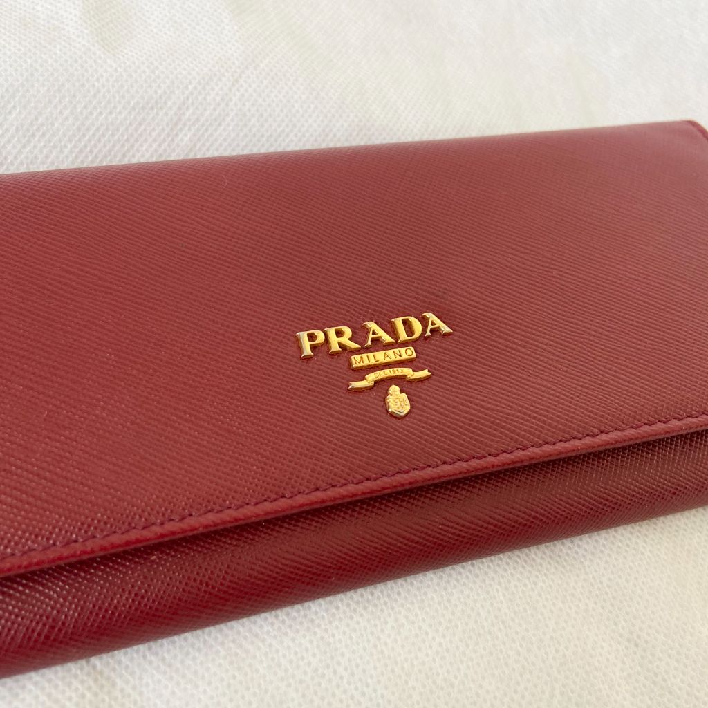 Prada burgundy Vitello Leather Flap Continental Wallet