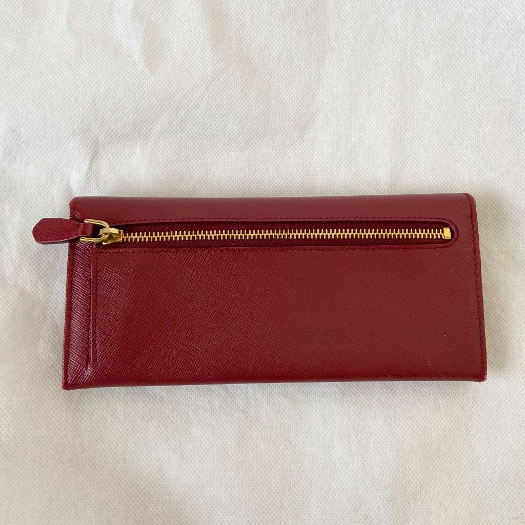 Prada burgundy Vitello Leather Flap Continental Wallet