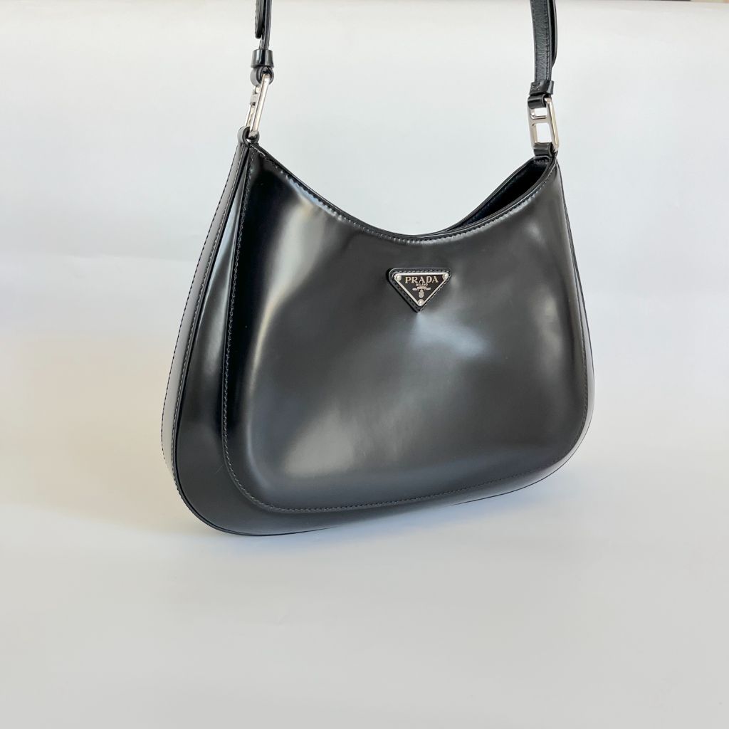 Prada Cleo Large Black Leather Shoulder Bag