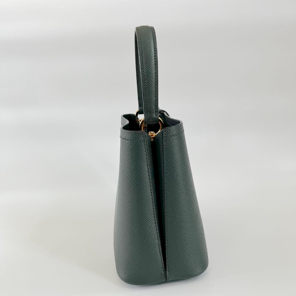 Prada Dark Green Logo Plaque Mini Bucket Bag