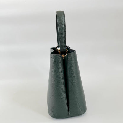 Prada Dark Green Logo Plaque Mini Bucket Bag