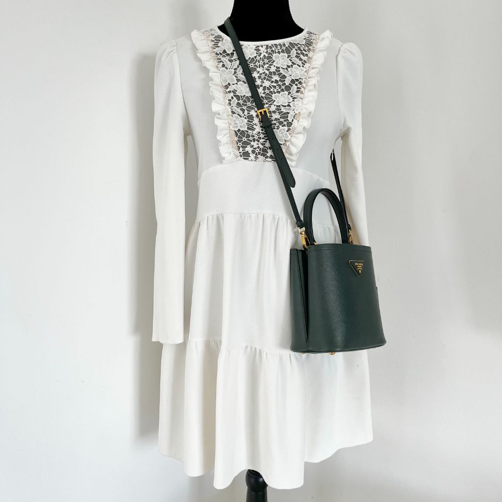 Prada Dark Green Logo Plaque Mini Bucket Bag