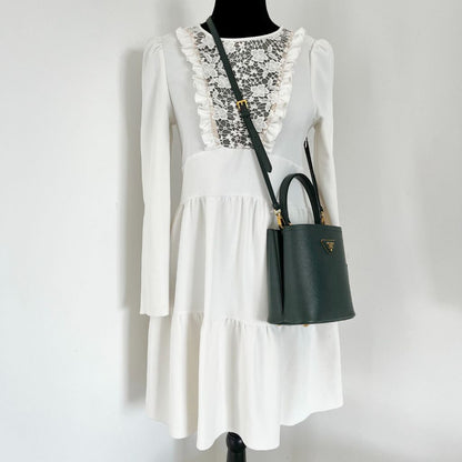 Prada Dark Green Logo Plaque Mini Bucket Bag