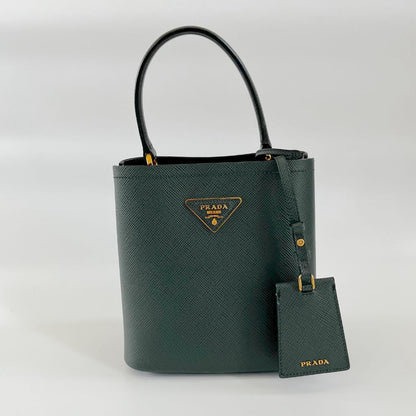 Prada Dark Green Logo Plaque Mini Bucket Bag