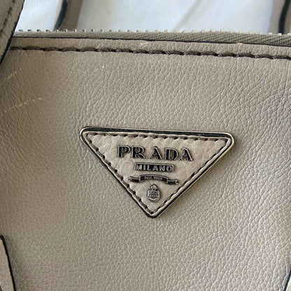 Prada Grey Leather Top Handle Khaki Bag