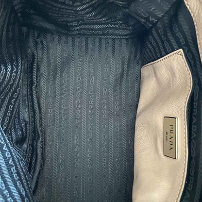 Prada Grey Leather Top Handle Khaki Bag