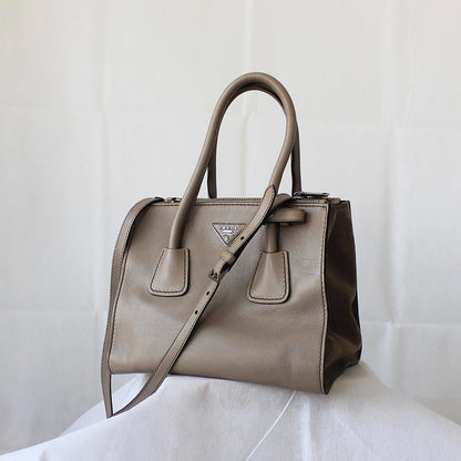 Prada Grey Leather Top Handle Khaki Bag