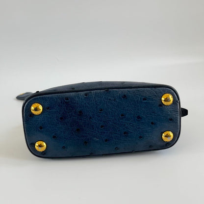 Prada navy blue ostrich leather micro top handle bag