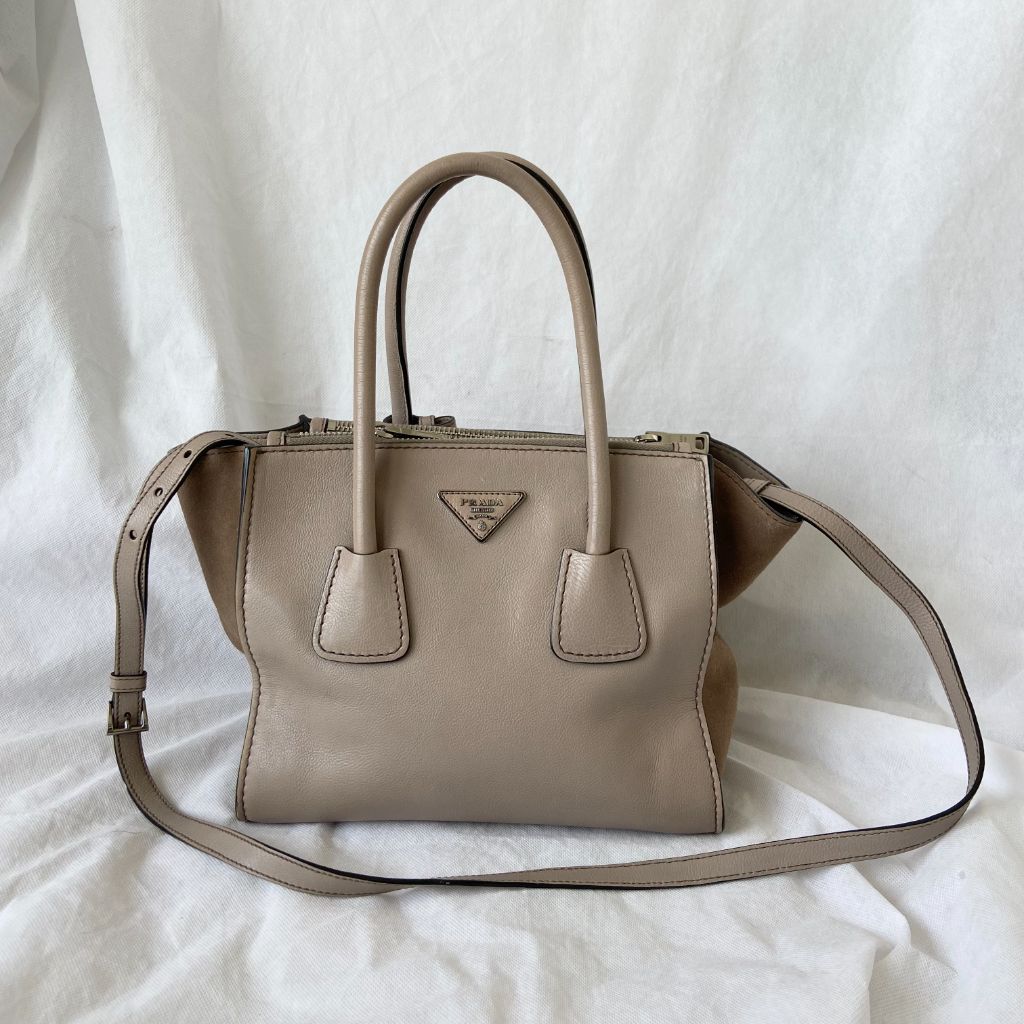 Prada Nude Leather Twin Pocket Double Handle Tote Bag