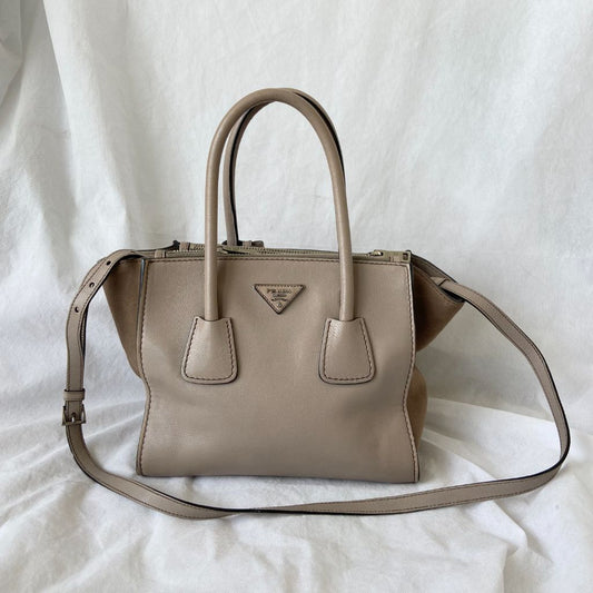 Prada Nude Leather Twin Pocket Double Handle Tote Bag