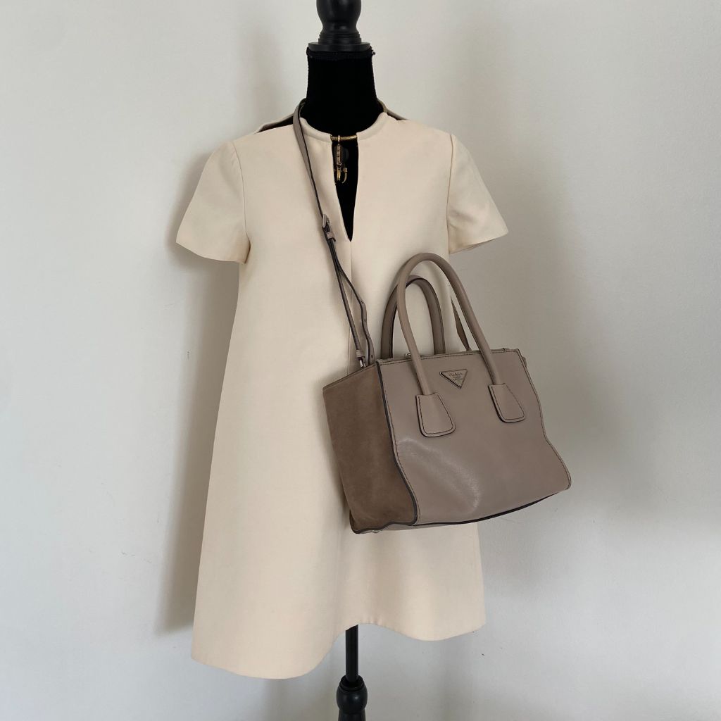 Prada Nude Leather Twin Pocket Double Handle Tote Bag