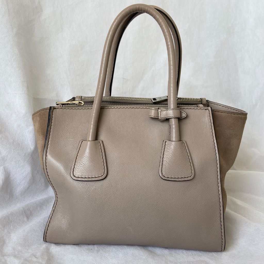Prada Nude Leather Twin Pocket Double Handle Tote Bag