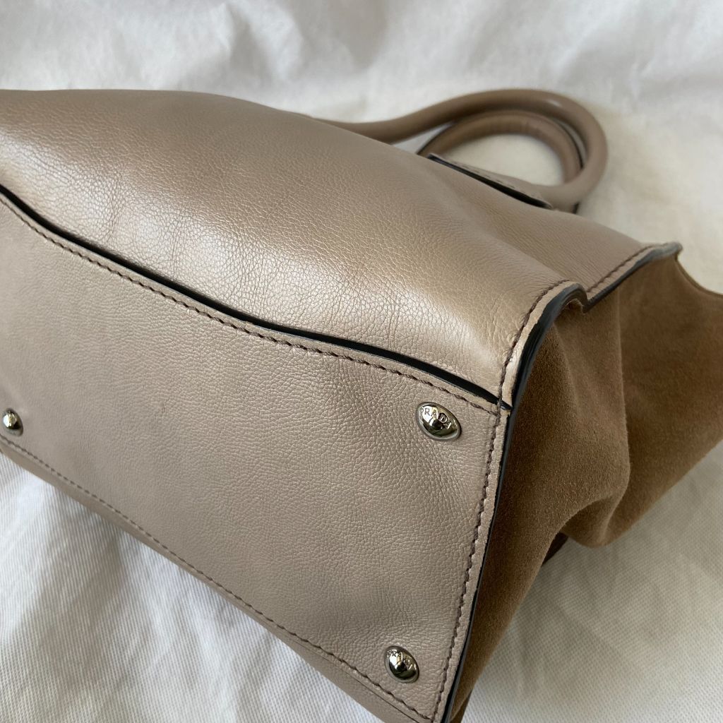 Prada Nude Leather Twin Pocket Double Handle Tote Bag