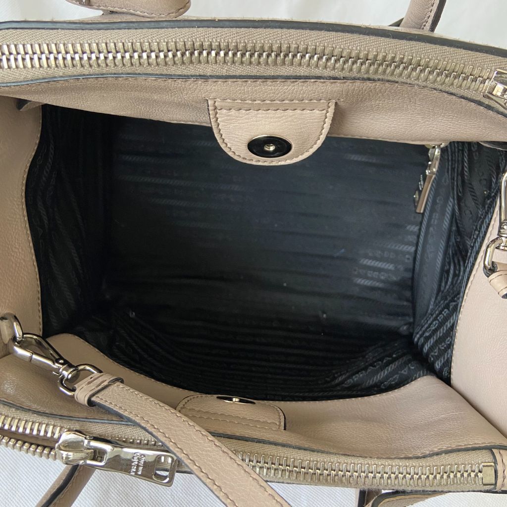 Prada Nude Leather Twin Pocket Double Handle Tote Bag