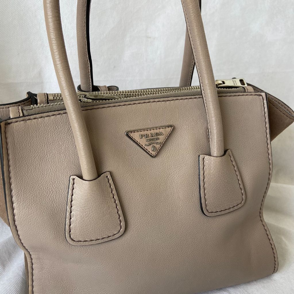Prada Nude Leather Twin Pocket Double Handle Tote Bag